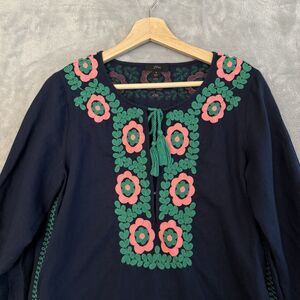 J. Crew Tunic / Coverup Small Navy Linen Blend 3/4 Sleeve Sheath  Boho Beach